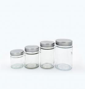 Clear glass jar with wide mouth