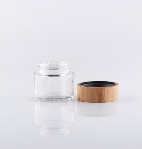 Transparent glass bottle bamboo lid cream bottle