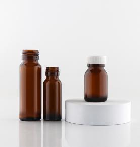 A tawny glass medicine bottle